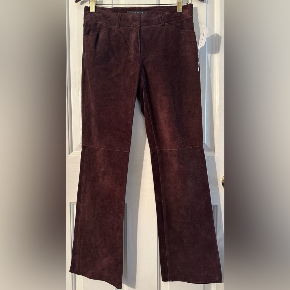 THEORY 100% Leather RODEO Festival Suede 2 ‘Renata’ Merlot Bootcut Pants Western